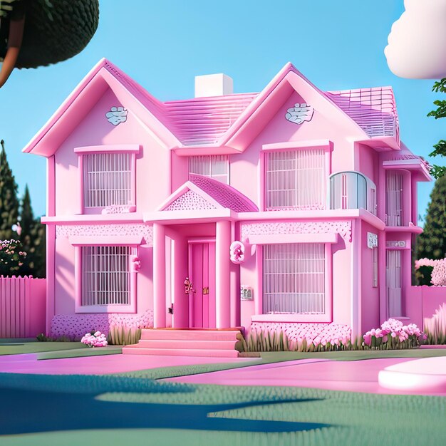 Photo pink dream house generative ai