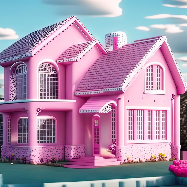 Photo pink dream house generative ai