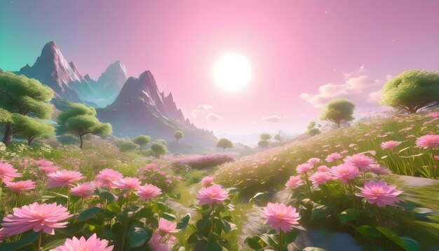 Photo pink dreamy background moutain flower