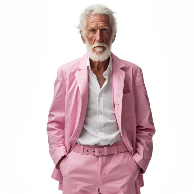 Pink dress old man on white background isolated high qual