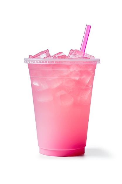 Pink drink in plastic cup isolated on white background Take away drinks concept