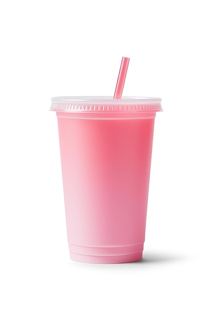 Pink drink in plastic cup isolated on white background Take away drinks concept