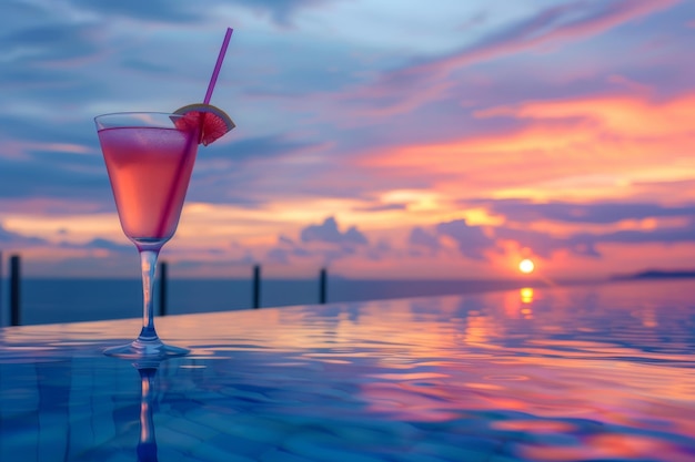 Photo pink drink on swimming pool