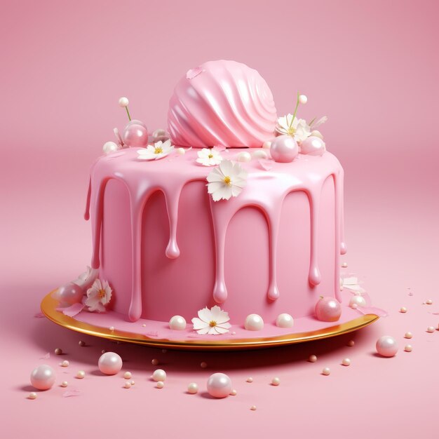 Pink Drip Cake 3d Render With Smooth Curved Lines