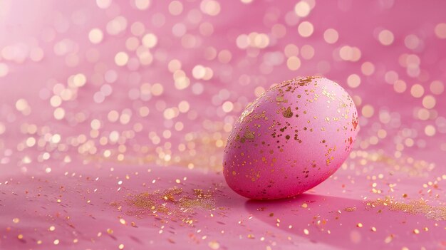 A pink easter egg with gold glitter on it