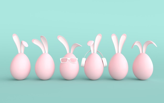 Pink Easter egg with rabbit ears on green background Happy Easter big hunt or sale banner mockup