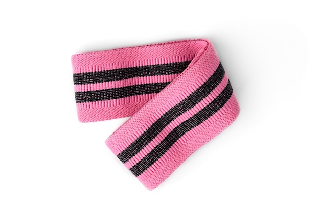 Pink elastic fabric band for fitness isolated on white background.