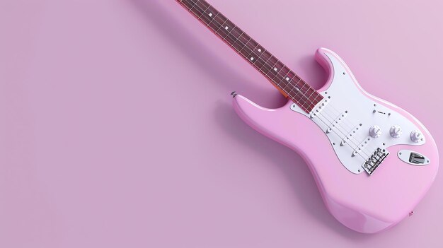 분홍색 배경에 분홍색 전기 기타 미니멀리즘 음악 컨셉 3d 렌더링