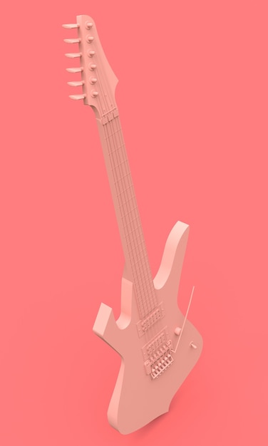 Pink electric guitar in the style of minimal on a pink background. 3d rendering.