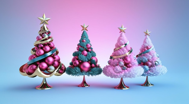 写真 フラット ピンク シーン 3 d レンダリングでピンクのエレガンス抽象的なクリスマス ツリー