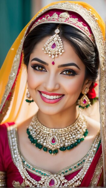 Pink Elegance Graceful Portrait of an Indian Bride in Pink Lehenga and Ornate Jewelry Generative AI