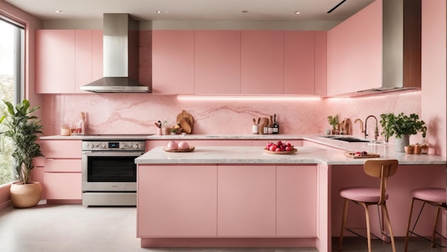 Pink Elegance A Modern Kitchen Oasis