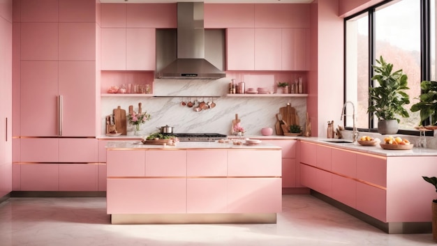 Pink Elegance A Modern Kitchen Oasis