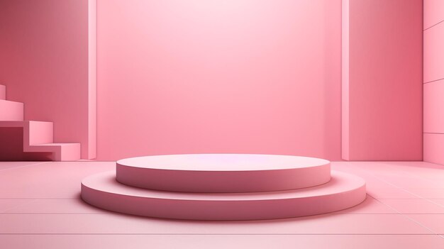 pink empty platform with pink geometric shapes on background minimalist style 3d rendering