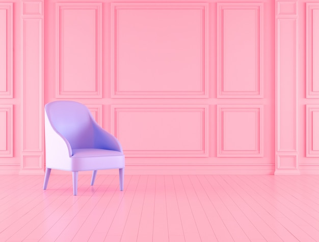 pink empty room with vintage chair