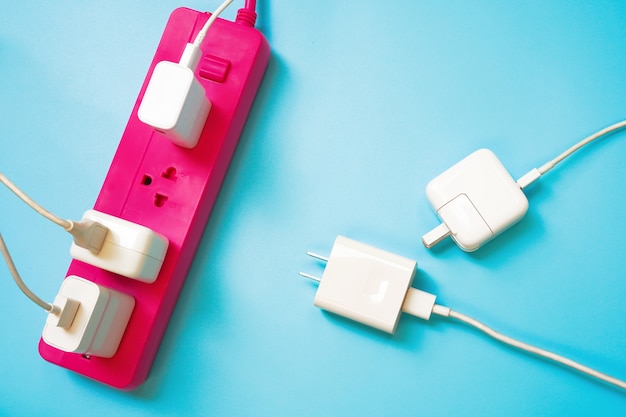 Pink extension power strip with one socket left