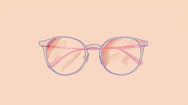 写真 ピンクの背景のピンク色の眼鏡 眼鏡は金属で作られ,丸いフレームを持っています レンズはガラスで作られています,わずかに色付けされています