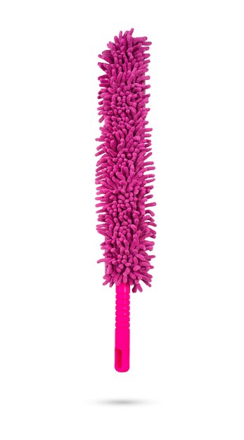 Pink fabric duster on isolated white background