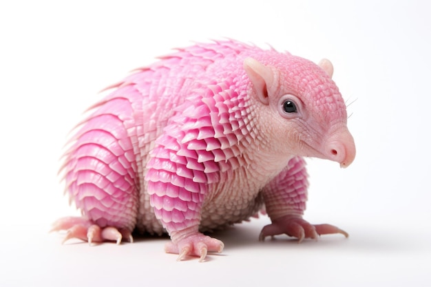 Foto armadillo delle fate rosa su sfondo bianco