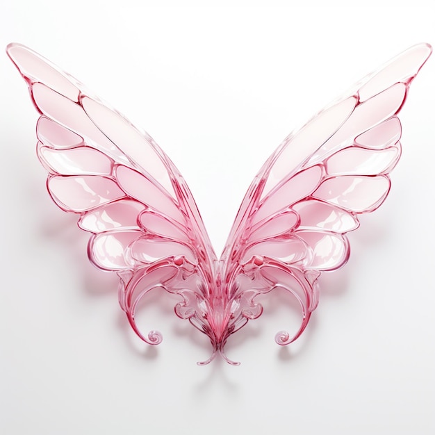 Photo pink fairy wings on white background