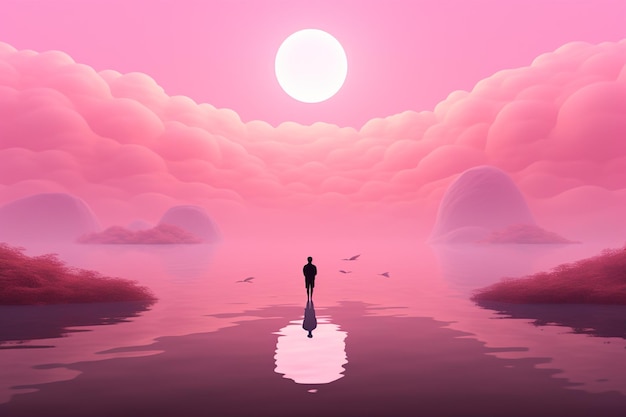 Pink Fantasy World Fantasy Forest with lakes and trees Pink Dreamy World AI GEnerated