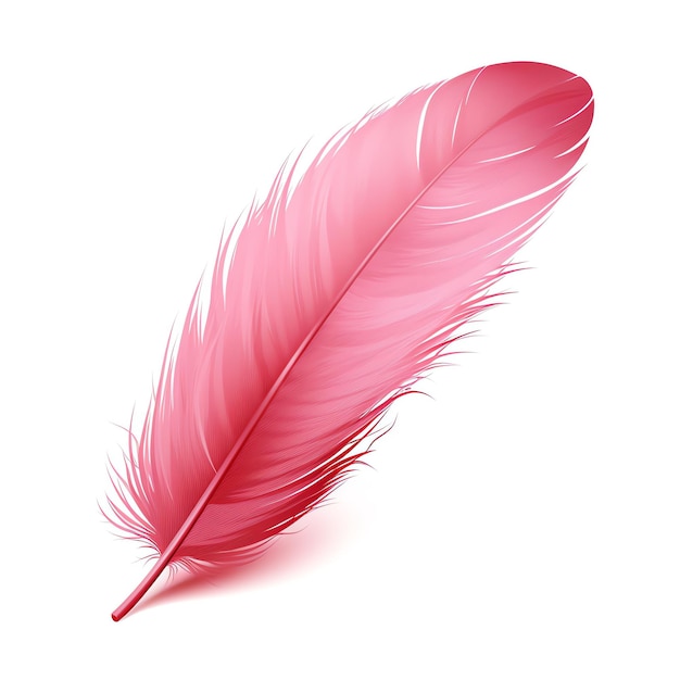 a pink feather on a white background