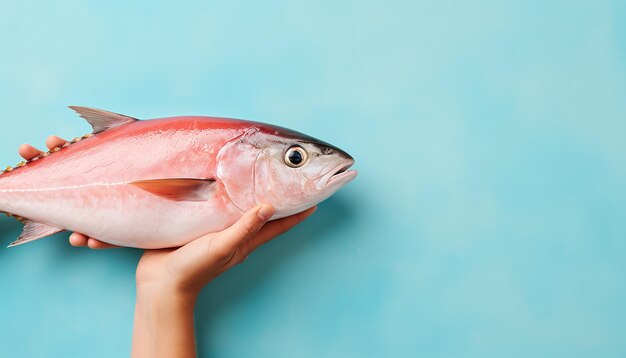 Photo a pink fish is being held up by someone holding a pink fish