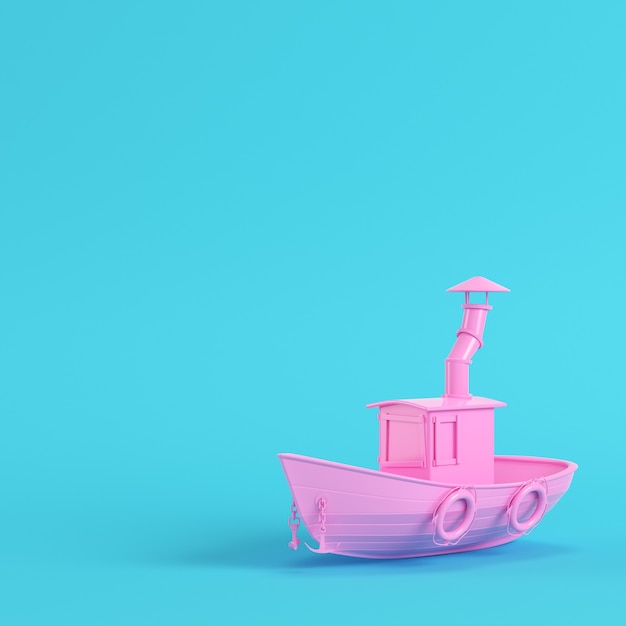 Pink fishing boat on bright blue background