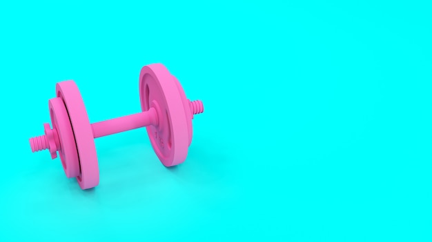 Manubri fitness rosa su sfondo blu. il concetto di uno stile di vita sano. rendering 3d