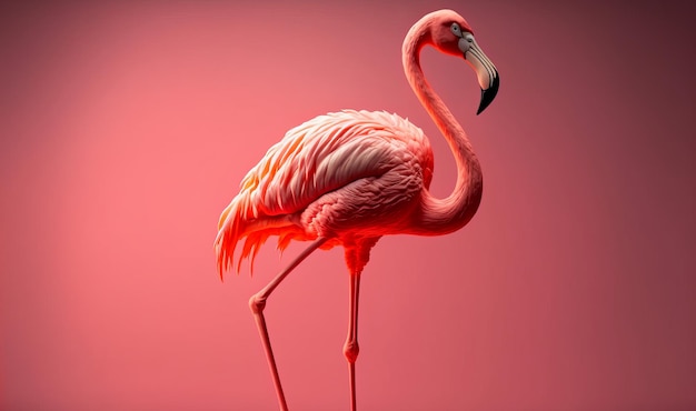 Pink flamingo against a pink background Generitive ai