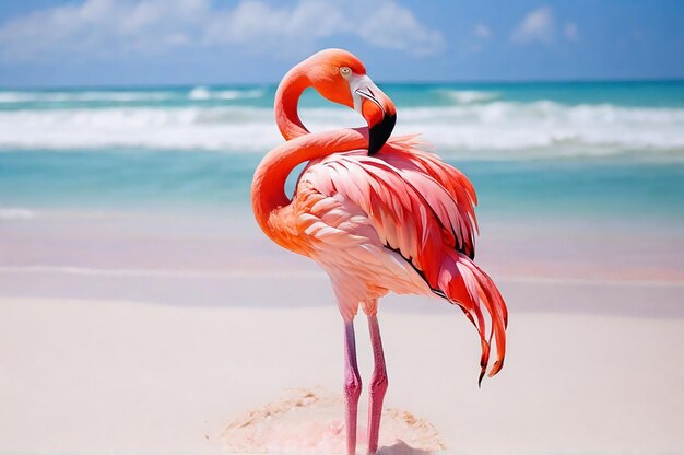 カリブ海のビーチでピンクのフラミンゴ