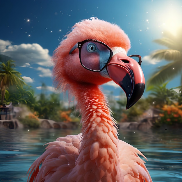 Pink flamingo bird in summer