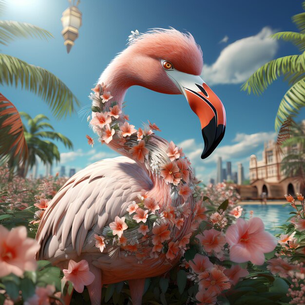 Photo pink flamingo bird in summer