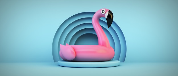 Pink flamingo on blue background