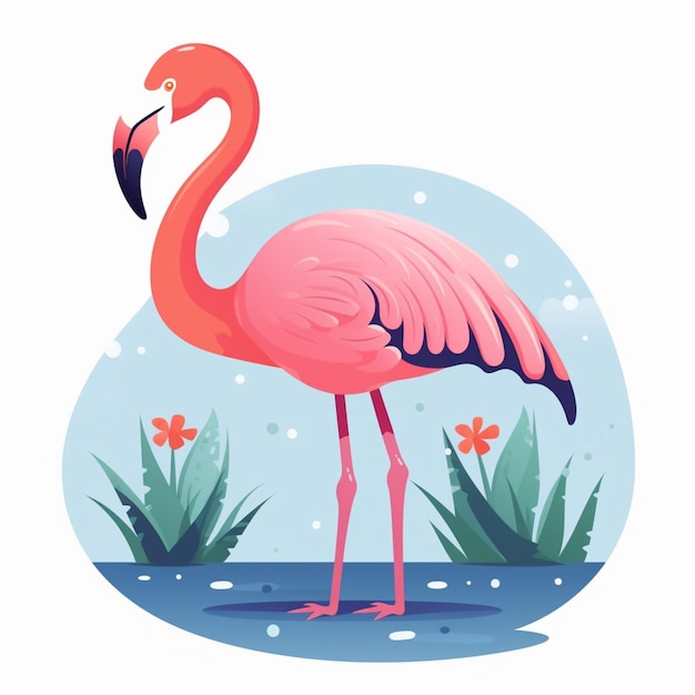 Pink flamingo in a blue circle