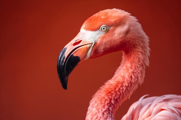 Pink flamingo close up portrait on bright background ai generated