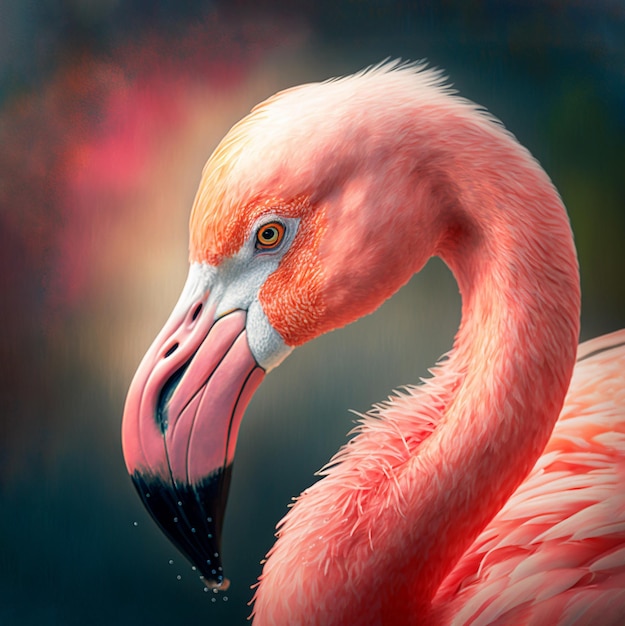 Pink flamingo close up portrait