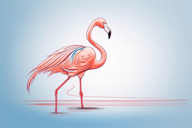 A pink flamingo is walking in the water.