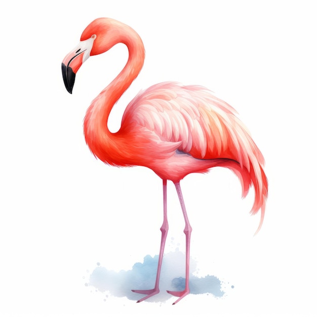 Pink flamingo isolated on white background