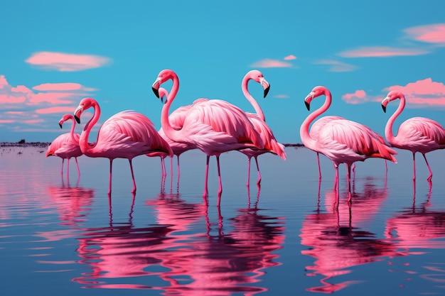 Pink flamingo in the lagoon