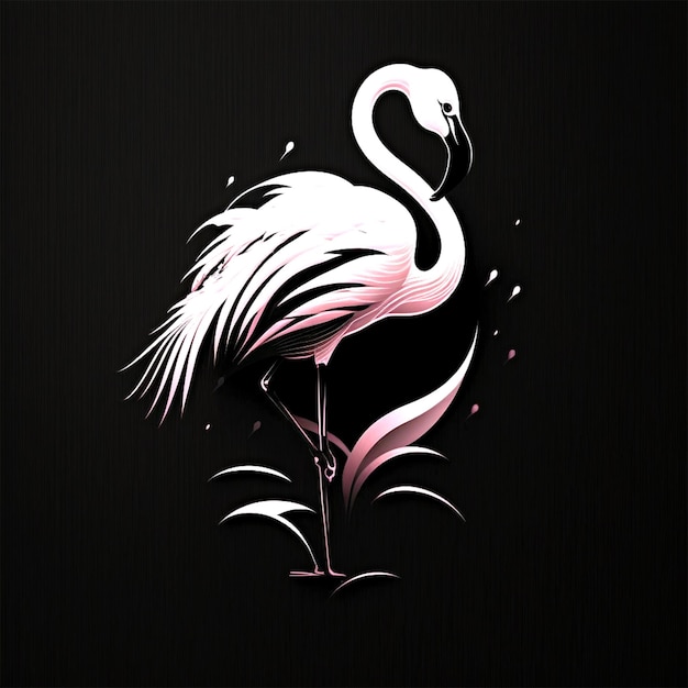 Pink flamingo logo on black background