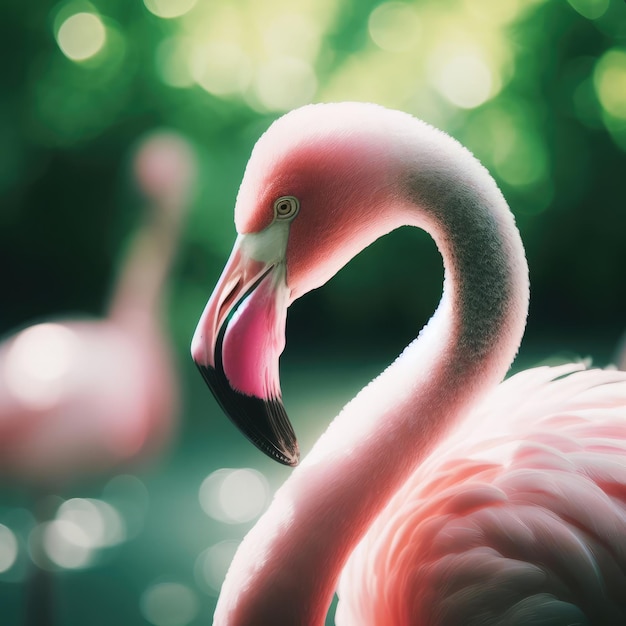 A pink flamingo in the nature