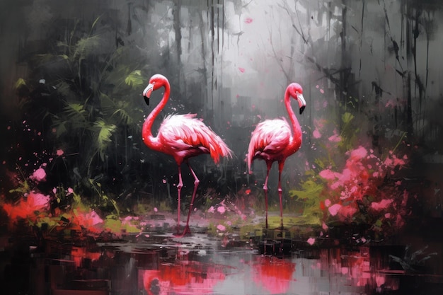 Pink flamingo in the pond Generative AI