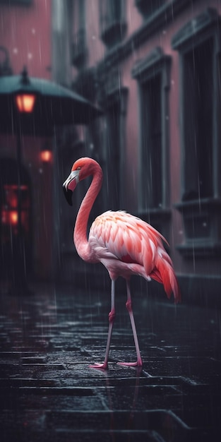 Pink flamingo in the rain wallpaper