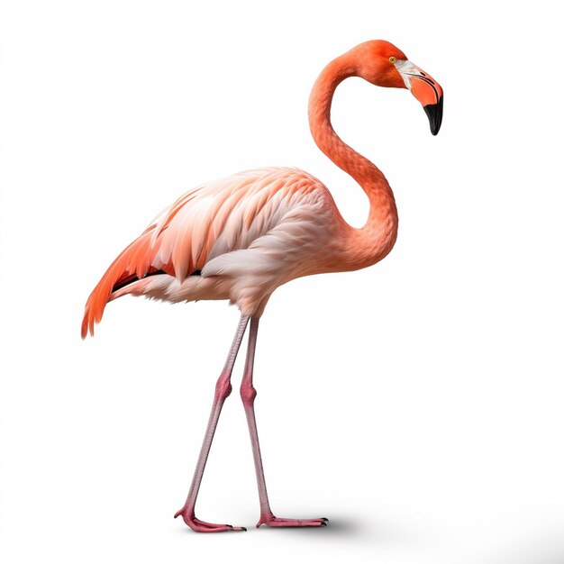 Pink Flamingo standing posture Isolated on white background This has clipping path