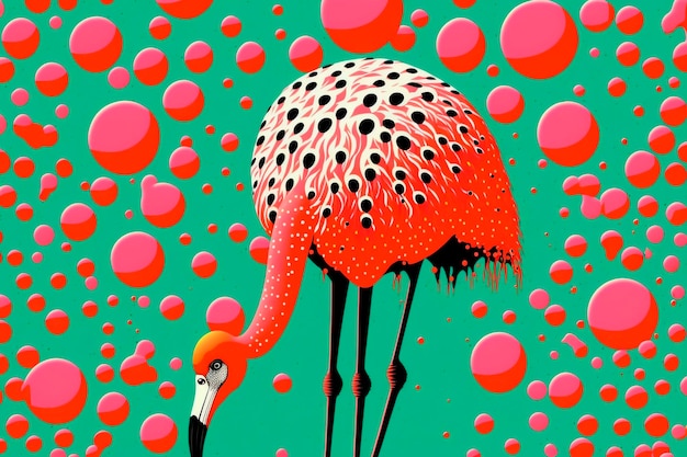 Pink flamingo that is on a green background generative ai