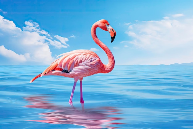 Pink Flamingo in the water