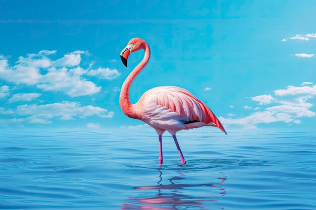 Pink flamingo in the water