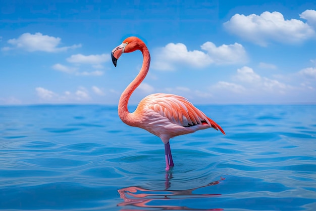 Pink flamingo in the water