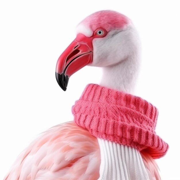 a pink flamingo wearing a pink scarf